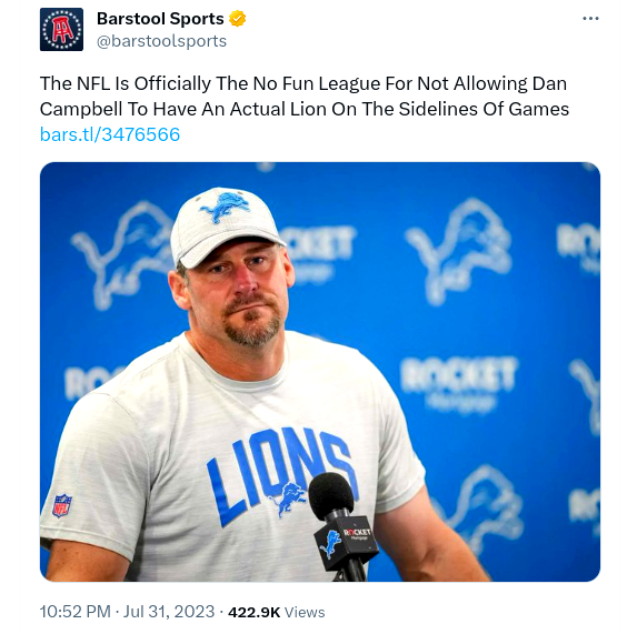 No Fun League Won't Let Campbell Have a Live Lion at Ford Field